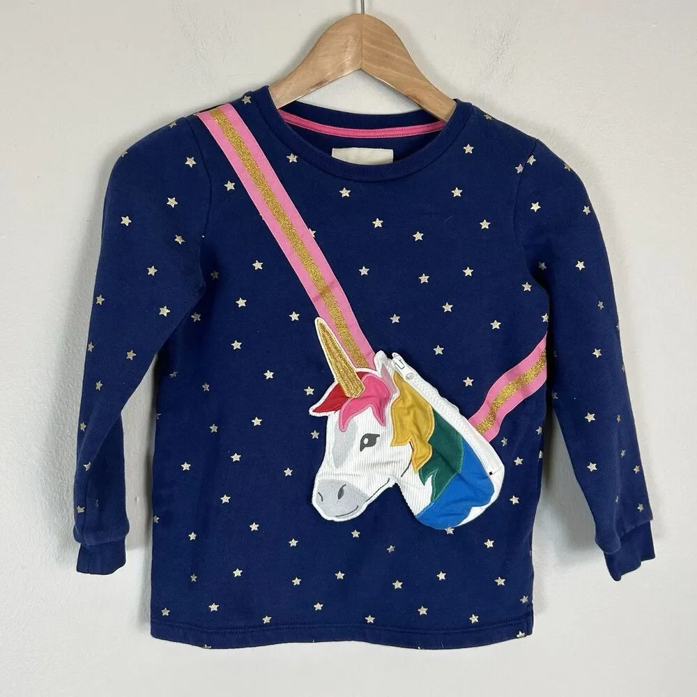 Kids' Unicorn Pocket Appliqué Long Sleeve T-Shirt Pullover Sweatshirt Rainbow